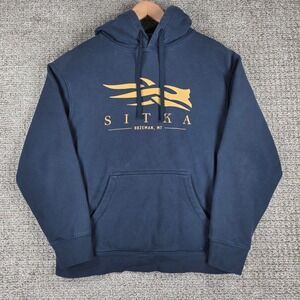 Sitka Mens Navy Blue Graphic Hoodie Sweatshirt Size Medium Heavyweight